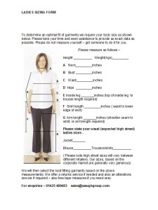 Ladies Sizing Form