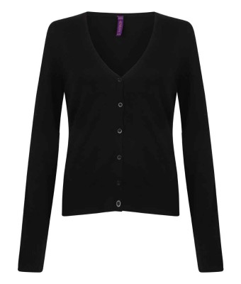 H726 Ladies Lightweight V Neck Cardigan - BLACK - Coffee Shop LHB only