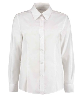 K/Kit Ladies Long Sleeve Tailored Oxford Shirt - WHITE