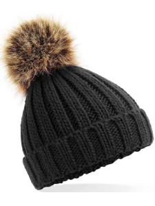 Beechfield Infant Faux Fur Pom Pom Chunky Beanie