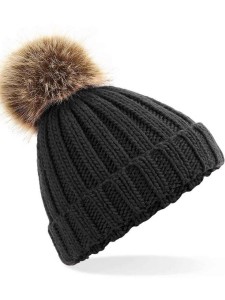 Beechfield Junior Faux Fur Pom Pom Chunky Beanie