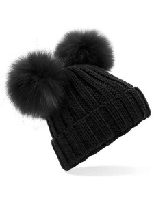 Beechfield Junior Faux Fur Double Pom Pom Beanie